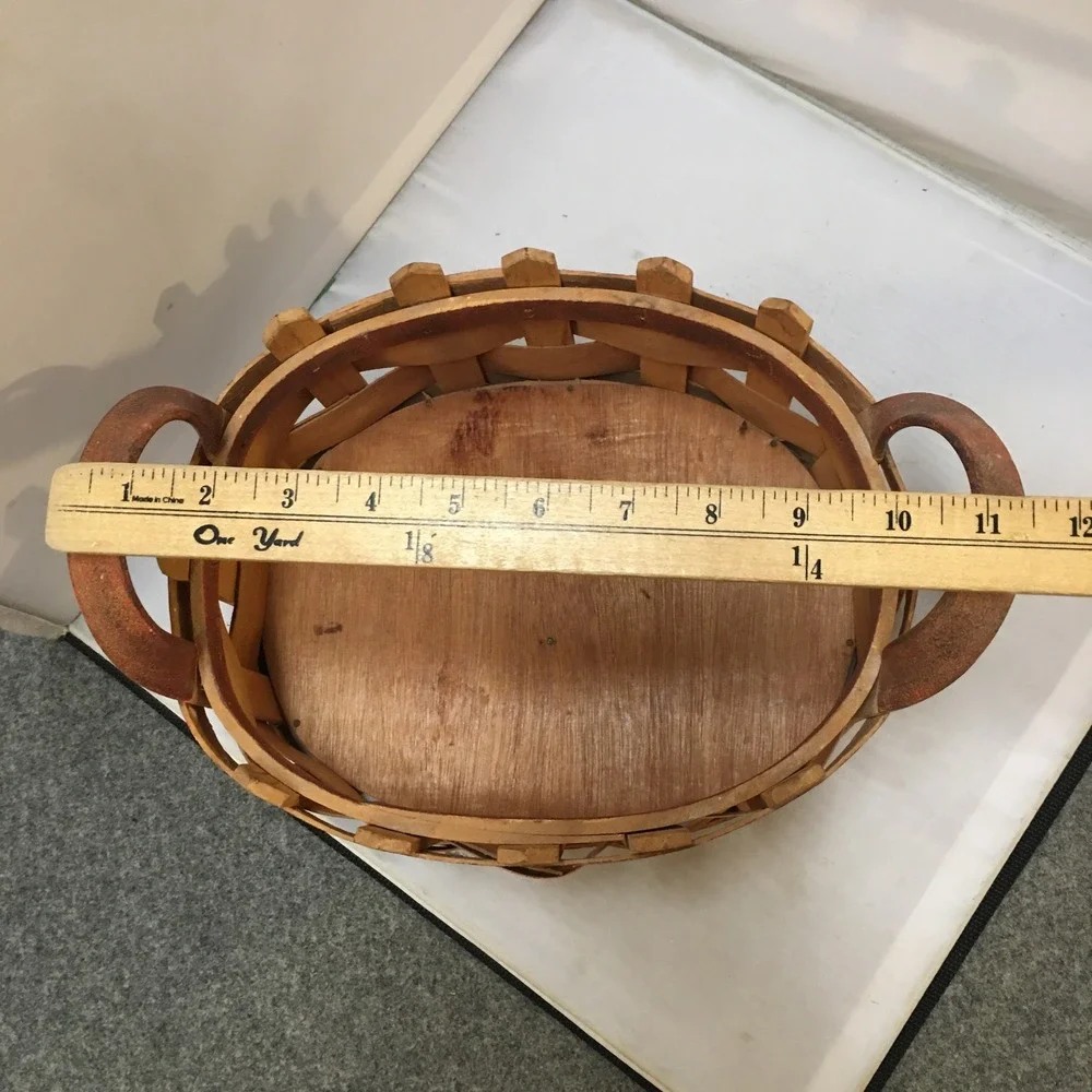Picket Fence Wood Basket Home Decor OS Brown Rustic Farmhouse Style Cottagecore